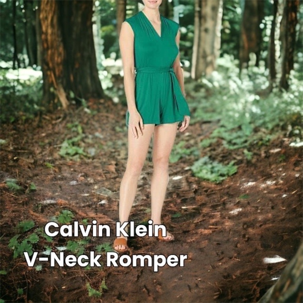 Calvin Klein Jersey Knit V-Neck Romper